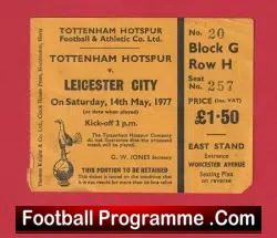 Tottenham Hotspur v Leicester City 1977 – Football Ticket