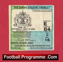 Tottenham Hotspur v Manchester City 1981 – FA Cup Final Ticket