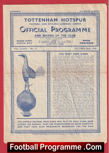 Tottenham Hotspur v Sheffield Wednesday 1946 – 1940’s