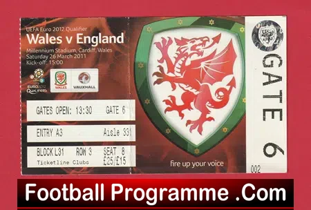 Wales v England 2011 – Football Ticket