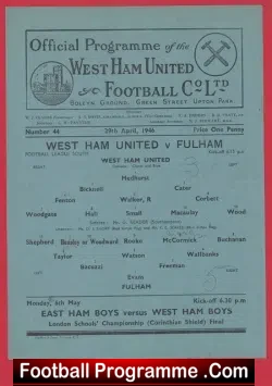 West Ham United v Fulham 1946 - 1940's Programmes - football programme