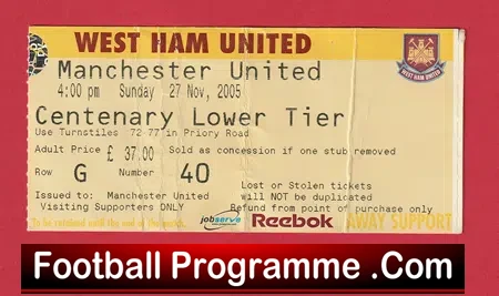 West Ham United v Manchester United 2005 – Football Ticket