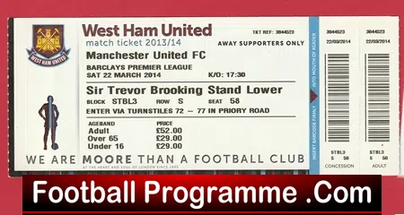West Ham United v Manchester United 2014 – Football Ticket