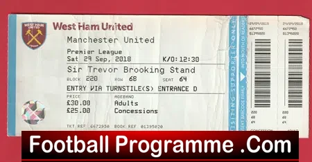 West Ham United v Manchester United 2018 – Football Match Ticket