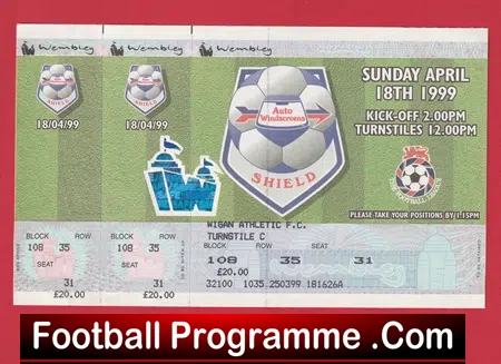 Wigan Athletic v Millwall 1999 – League Cup Trophy Final Ticket Wembley