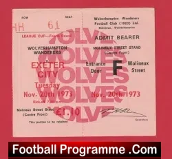 Wolverhampton Wanderers v Exeter City 1973 – Unused Football Ticket