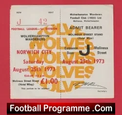 Wolverhampton Wanderers v Norwich City 1973 – Unused Football Ticket