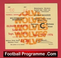 Wolverhampton Wanderers v Oldham Athletic 1976 – Unused Football Ticket