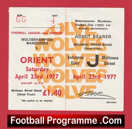 Wolverhampton Wanderers v Orient 1977 – Unused Football Ticket