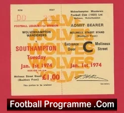 Wolverhampton Wanderers v Southampton 1974 – Unused Football Ticket