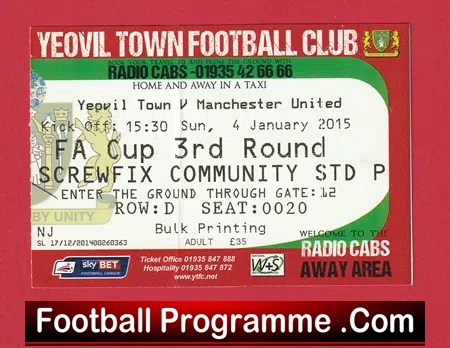 Yeovil Town v Manchester United 2015 – Match Ticket