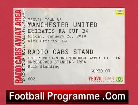 Yeovil Town v Manchester United 2018 – Football Match Ticket