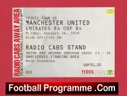 Yeovil Town v Manchester United 2018 – Football Match Ticket