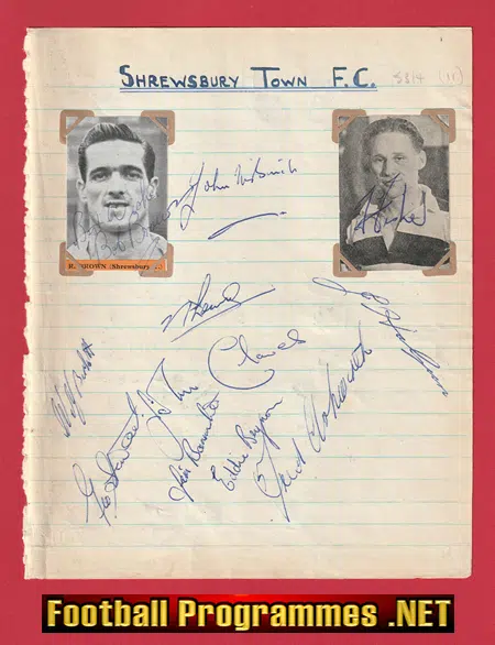 Shrewsbury Town Football Club Multi Signed Sheet 1953 - 1954 Team