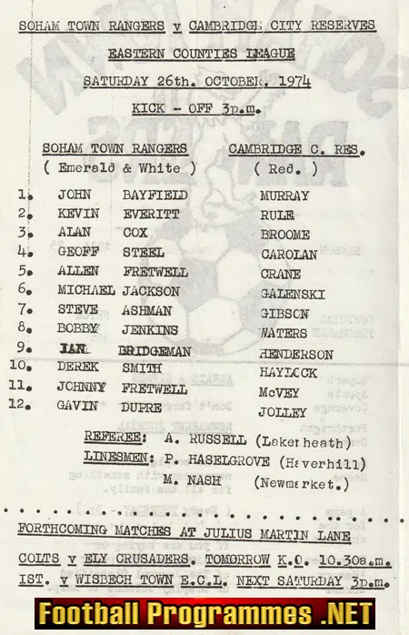 Soham Town v Cambridge City 1974