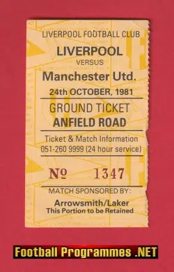 Liverpool v Manchester United 1981 - Football Ticket