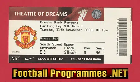 Manchester United v QPR 2008 - Match Ticket Man Utd