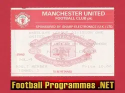Manchester United v Norwich City 1991 - Match Ticket