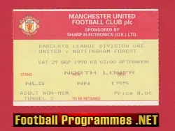 Manchester United v Nottingham Forest 1990 - Man Utd Ticket