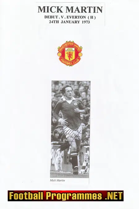 Manchester United Mick Martin Autograph Picture Man Utd 1970s