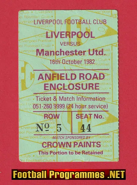 Liverpool v Manchester United 1982 - Football Ticket