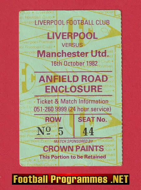 Liverpool v Manchester United 1982 - Football Ticket