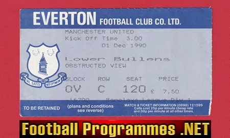 Everton v Manchester United 1990 - Match Ticket