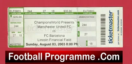 Barcelona v Manchester United 2003 - Ticket Man Utd America USA