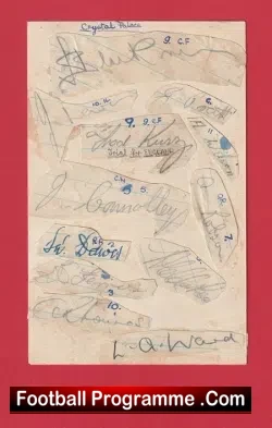 Crystal Palace Football Club Multi Signed Sheet 1940s Team - football programme