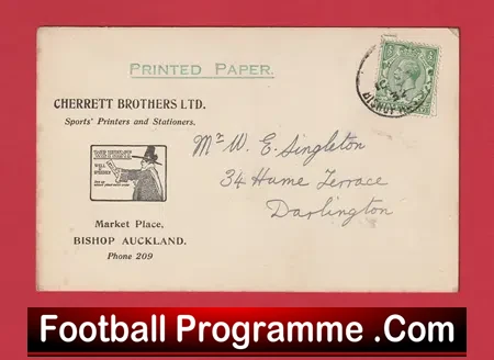 Evenwood Town AFC Official Football Selection Card 1932 - 1930s
