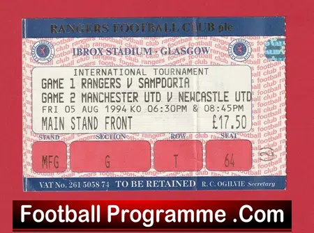 Ibrox Tournament Football Ticket 1994 inc Manchester United Day 1