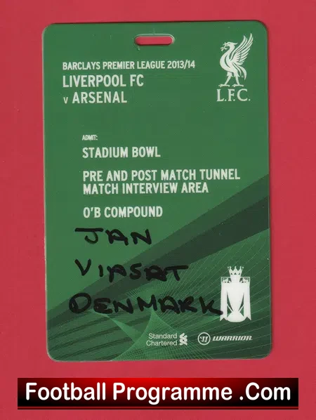 Liverpool v Arsenal 2013 – Press Presenters Pass Lanyard – Jan Molby ?
