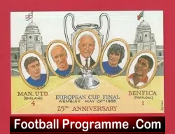 Manchester United Bobby Charlton Autographed European Final Card 1968 - football programme
