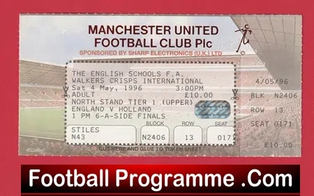 Manchester United English Schoolboys Cup Final Ticket 1996 Old Trafford