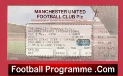Manchester United English Schoolboys Cup Final Ticket 1996 Old Trafford