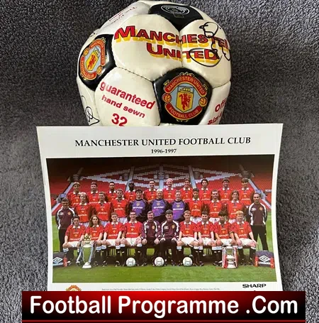 Manchester United Football Team Multi Signed Football 1995 - 1996 + Cantona - football programme
