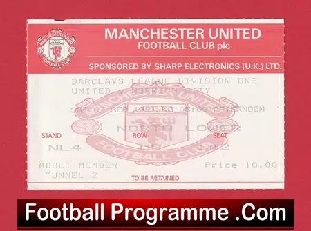 Manchester United v Norwich City 1991 – Match Ticket
