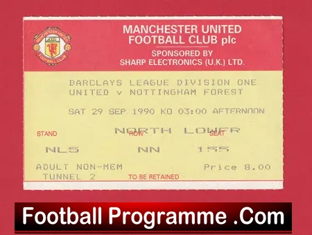 Manchester United v Nottingham Forest 1990 – Man Utd Ticket