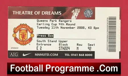 Manchester United v QPR 2008 – Match Ticket Man Utd