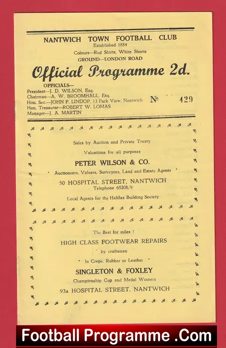 Nantwich Town v Middlewich 1962 – Mid Cheshire League