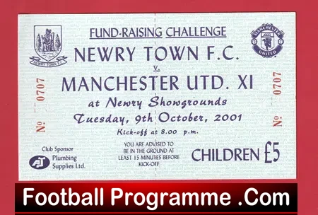Newry Town v Manchester United 2001 – Match Ticket Ireland