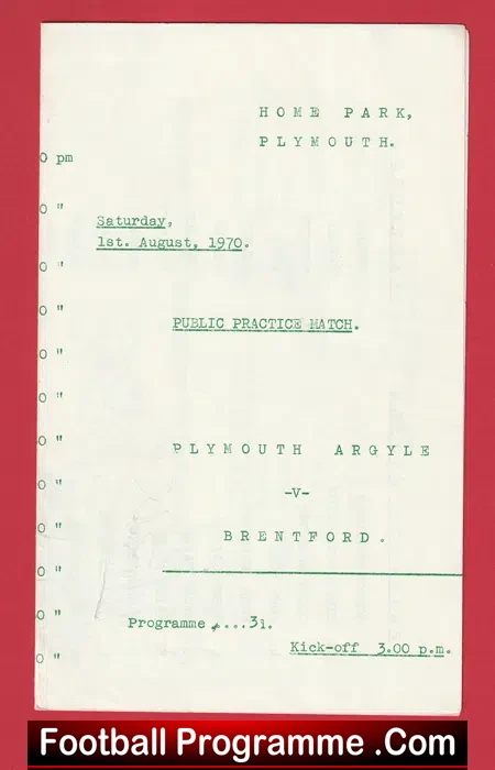 Plymouth Argyle v Brentford 1970 – Multi Autographed Signed