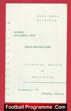 Plymouth Argyle v Brentford 1970 – Multi Autographed Signed