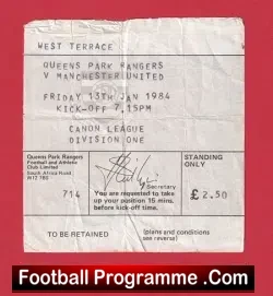 Queens Park Rangers v Manchester United 1984 - Football Ticket - football memorabilia