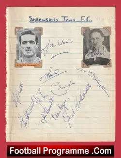 Shrewsbury Town Football Club Multi Signed Sheet 1953 - 1954 Team - football programme