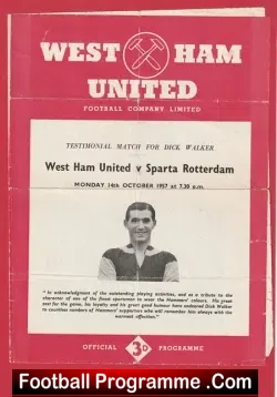 West Ham United v Sparta Rotterdam 1957 - Dick Walker Testimonial - football programme