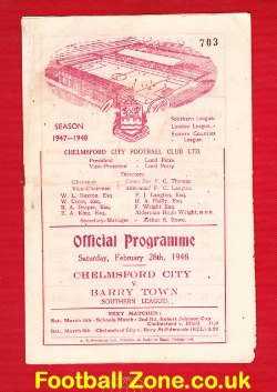 Chelmsford City v Barry Town 1948 – 1940s Football Programme