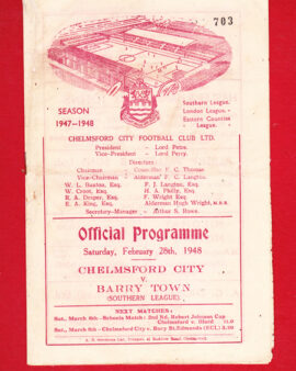 Chelmsford City v Barry Town 1948 – 1940s Football Programme