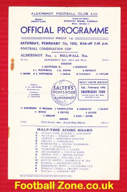 Aldershot v Millwall 1953 – Reserves Match
