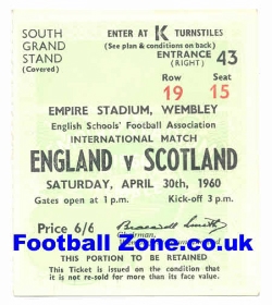 England v Scotland 1960 - School Boys Football Ticket Stub